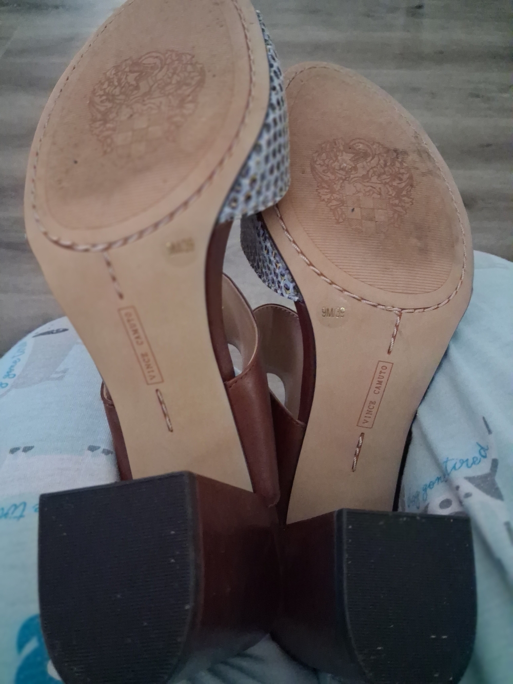 Vince Camuto Brown Leather Slingback Heels with Snake-Print Toe - Picture 6 of 7